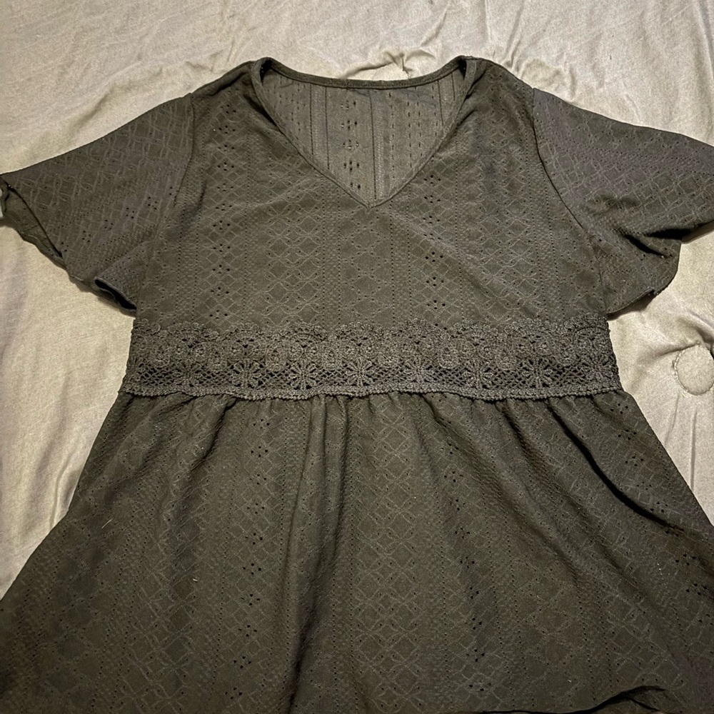 Black Lace Trim Eyelet Top